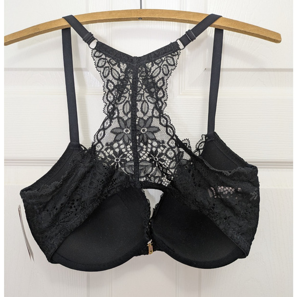 Women's Racerback Lace Push-Up Bra Black 34DD Underwire - Picture 3 of 7